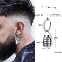 FUN GRENADE SHAPED EARRINGS FOR MEN JEWELRY STAINLESS STEEL HOOP EARING GIFT FOR HIM