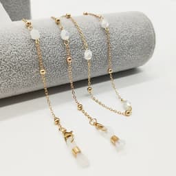 Eyeglasses Chain White Pink Crystal Charm Bead Chain Metal Plated Silicone Loops Sunglasses Accessory Women Necklace Gift