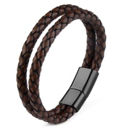 Genuine Leather Double Rope Braid Bracelet For Men Multicolor Choice Stainless Steel Magnetic Clasps Bracelets Men Jewelry