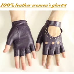 Leather Half Finger Gloves Women's Short Thin Section Unlined Spring and Autumn Motorcycle Riding Ladies Driving Fingerless