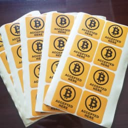 24pcs 4x4cm BITCOIN ACCEPTED HERE Self-adhesive Cyptocurrency Label Sticker for Shop Promotion Art Paper with Matte Lamination