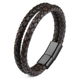 Genuine Leather Double Rope Braid Bracelet For Men Multicolor Choice Stainless Steel Magnetic Clasps Bracelets Men Jewelry