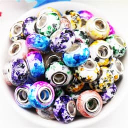 10Pcs Pink Color Smooth Surface European Resin Murano Large Hole Spacer Beads Charms for Bracelet DIY Craft Bracelet Necklace