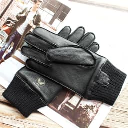 Motorcycle Riding Touch Screen Deerskin Gloves Men's Wool Lining Threaded Sleeves Winter Warm Car Driving Leather Finger Gloves