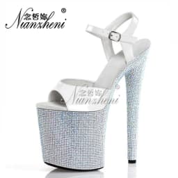 Stripper Shoes Clear 20cm Rhinestone Platform Hate Sky High Sandals Nightclub Model Shining 8inches High Heels New Bride Exotic