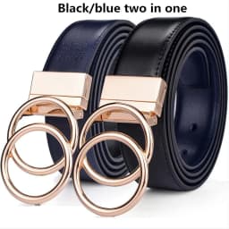 Women Reversible Leather Belt 2 in 1 Rotated 2 Rings Gold Buckle 3.4cm Wide Suitable for Pairing with Various Pants