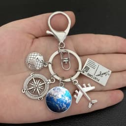 Earth plane keychain pendant earth compass personality memorial key ring gift for travel lovers