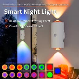 Motion Sensor Wall Lamp LED Wall Lights RGB Warmlight Home Decoration Light Up and Down Night Light Rechargeable for Stair Porch