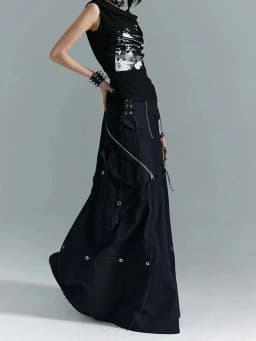 2025 New Gothic Y2K Cargo Denim Long Skirt Women Harajuku Vintage Black Bandage Jeans Skirts Aesthetic High Waist A Line Skirts