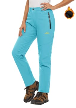 TACVASEN Fleece Lined Waterproof Soft Shell Pants Womens Winter Warm Zipper Pockets Work Pants Outdoor Hiking Ski Snow Trousers
