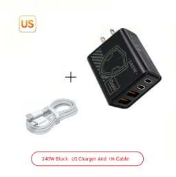 240W GAN Mechanical Pattern Multi Port Travel Charger EU US Plug Multiple Color Charging Kit with 1M Braided USB C Cable