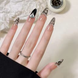 24pcs Autumn Leopard Pattern Fake Nail Tips Shiny Large Crystal French Wearable Press on Nails Spice Girls Fashion False Nails