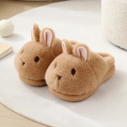 ZUOFU Cute Bunny Rabbit Fluffy Plush Slippers For Women Men Autumn Winter Non-Slip EVA Sole Indoor Warm Home Slippers