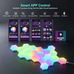 Smart Hexagon LED Wall Lights with App DIY & Remote Control Music Sync RGB Panels for Home Gaming Room Bedroom Living Room Decor Vibrant Geometric Design Indoor Party Festival Wall Decorative Light USB Powered Color Changing Modern Lights