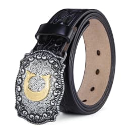 Western Belt Men Genuine Leather Belts for Men Women Cowboy Cowgirl Big Letters Buckle Gold Male Belts Long Black Brown Quality
