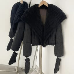 OFTBUY Duck Down Coat with Matching Gloves New Winter Warm Outerwear with Real Fox Fur Women Luxury Wool Blend Puffer Jacket