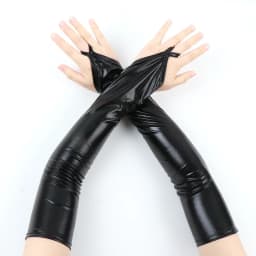 48cm Womens Lacquer Leather Hook Finger Long Gloves Cosplay Nightclub Pole Dance Performance Sexy Fingerless Mittens Accessory