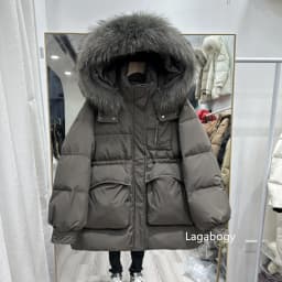 Lagabogy 2025 Winter Women's Medium-Length White Duck Down Jacket Female Thick Waist-Fitted Puffer Coat Large Real Raccoon Fur