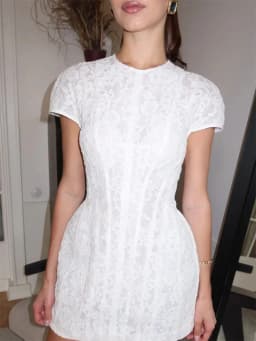 Kyoto Customized White Flower-Patterned Lace Wedding Dress Short Sleeve Vestidos De Noche Close-Fitting Mini After Party Gown