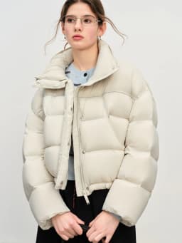 FSLE Winter 2025 Women Cloud-Like Puffer Coat - Stand Collar Short Down Jacket Lazy Chic Style Glossy Finish for Casual Comfort