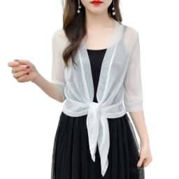 Women's Sheer Glitter Lace-up Cardigan Lightweight Jacket Half Sleeve Summer See-through Loose Blouse Women