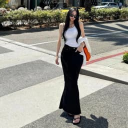 Basic Black White Fish Tail Split Long Skirt Spring Autumn New Style Back Split Body Shape Half Fish Tail Skirt Trendy Women'...