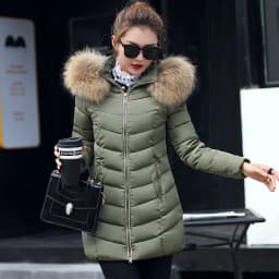 Winter Thickened Cotton Jacket Women's Mid-Length Large Fur Collar Korean Style Slim Fit Coat Large Size Outerwear