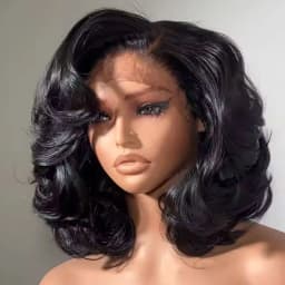 100% Virgin Human Hair Ombre Ash Blonde Highlight Layered Cut Bob Body Wave 5x5 Glueless Lace Closure Wig with Pre-Plucked Hairline 16Inches