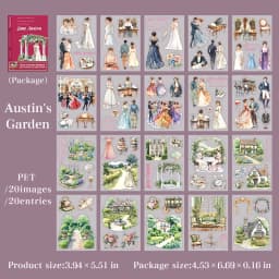 20Sheets/Pack Literary Story Theme PET Die-Cut Sticker Book for DIY Crafts, Scrapbooking, Journal, Phone Case, Laptop, Guitar