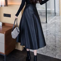 Leather half body mid to long length, 2024 spring slim, big swing A-line high waist umbrella autumn and winter half skirt