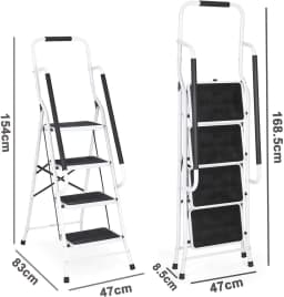 Step Stool, 1-2-3-4 Steps, Lightweight Step Ladder with Handrail, Folding Ladder with Non-Slip Platform, Maximum Load 150kg