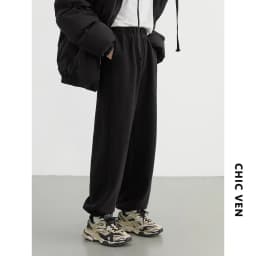 CHIC VEN Women's Pant Loose Casual New High Waist Fleece Pant Thick Plush Warm Female Sports Trousers Autumn Winter 2023