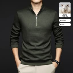 Top Grade Wool+Mulberry Silk Half Zip New Brand Casual Fashion Pullover Street Hoodies Velvet Sweatshirts Men's Clothing