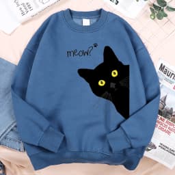 Meow The Black Cat Stared Intently Hoody Men Women Personality Loose Sweatshirts O-Neck Oversize Clothing Pullover Hoody Couple