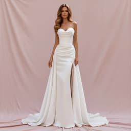 Elegant Mermaid Satin Wedding Dresses With Slit Sheath Detachable Train Long Bridal Party Gown For Women Vestidos De Novia
