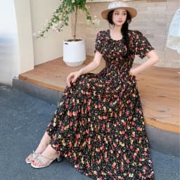 Summer New Cotton Silk Floral Print Maxi Dr ort Sve Beachwear High Waist Young Women's Large Skirt Swing Dr