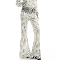 Polka Dot Flare Pants Striped Folds Cuffs High Waist Loose Fit Trousers Women Casual Yoga Lounge Pants Back to School Teen Girls
