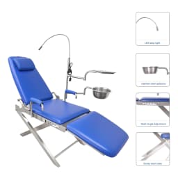 Portable Dental Chair Mobile Simple Folding Chair + LED Light +Tray Water Proof Adjustable Height & Angle