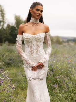 Lorencia Long Sleeves Lace Mermaid Wedding Dresses with Choker Pearls Beading Basque Waist Fitted Bridal Gowns Customized