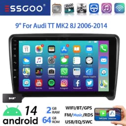 9" Android 14 Car Stereo Radio Multimedia Video Player For Audi TT MK2 8J 2006-14 Carplay Android Auto GPS Navigation BT FM Wifi