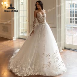 Elegant Flowers Lace A Line Wedding Dresses 2026 Sheer Tulle Customized Beach Bridal Gown Custom Vestido De Novia