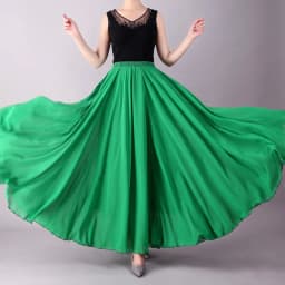 Women Double Chiffon Skirt Have-Liner Stage Performance Big-Hem Skirts Square Dancing Elastic-Waist Elegant A-Line Maxi Skirts
