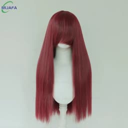 Very High Quality 400g 48 Colors 24Inch 60cm Long Straight Cosplay Wig With Bangs Heat Resistant Hair Anime Wigs + Wig Cap