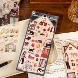 12 Sheets Daily Leisure Theme PET Stickers for DIY Craft Scrapbooking Collage Guitar Phone Case Notebook Decoration