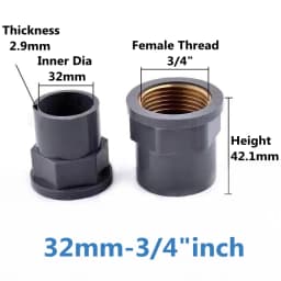 1-3Pcs 20~32mm To 1/2~1 Inch Grey PVC Copper Female Thread Pipe Socket Straight Garden Irrigation Water Supply Tube Joints