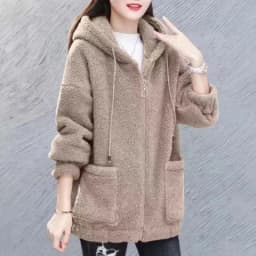 Ladies Thickened Fleece Jacket with Hat Casual Long Sleeve Warm Coat Chinese Brand Women's Fashion Autumn Winter Outerwear