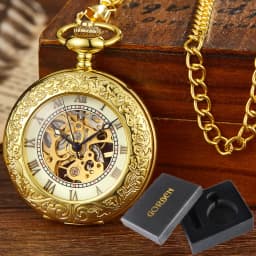 Luxury Pocket Watch with Chain for Man Mechanical Skeleton Roman Numeral Quality Engraved Clock Pocket Watches for Women Lady