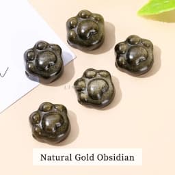 1 Pc Natural Stone Gold Silver Obsidian Carved Bead Cat Paw Pixiu Animals Cute Bead With Hole For Jewelry Making Diy Necklace