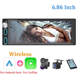 HIPPCRON Car Radio 6.86" Wireless Carplay Android Auto 1Din Car Stereo Multimedia Video BT5.0 FM USB Type-C Charge MP5 Player
