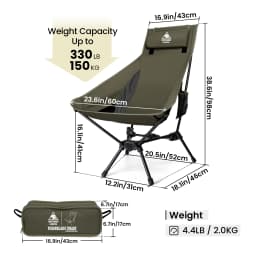 OneTigris Tigerblade Camping Chair High Backrest Relaxing Foldable Chair for Trekking Travel Fishing Beach Garden Longue Chair